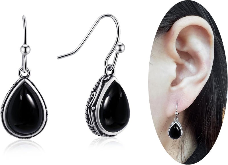 Teppdfann Store Vintage Teardrop Birthstone Dangle Earrings for Women Trendy, Gemstone Drop Earrings with Silver Hook Birthstone Jewelry for Christmas Gift - Image 1